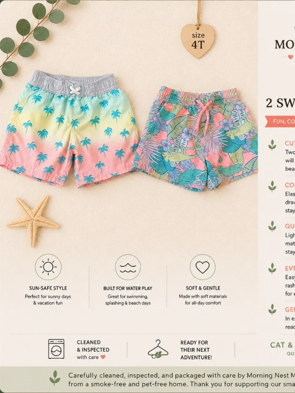 4T Swim Trunks Bundle | Cat & Jack + Carter's | 2-Piece Swim Set | Beach & Pool